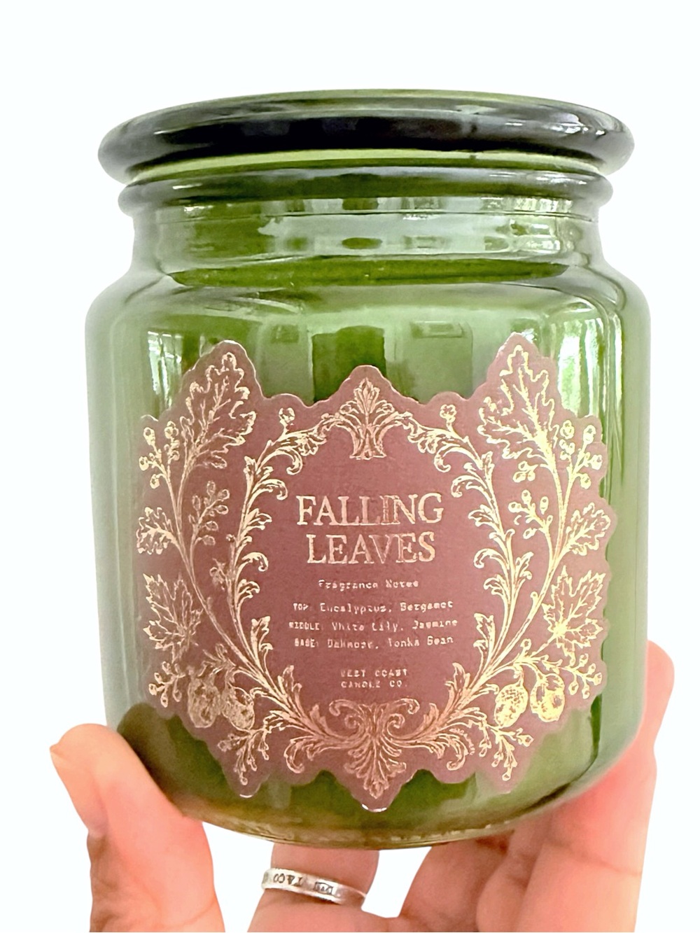 Leoben Company Falling Leaves Luxury Scented Candle - Green Glass Jar